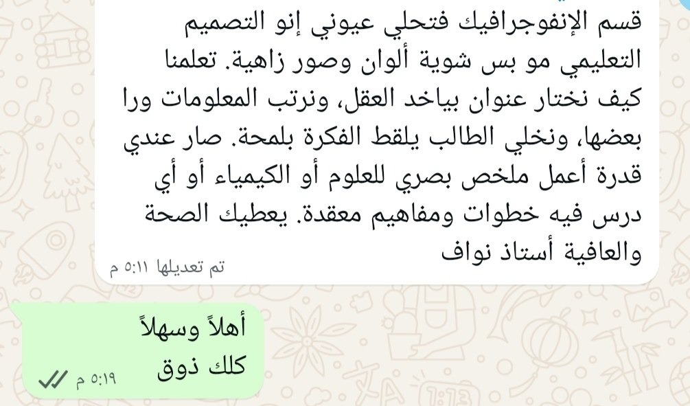 📊 الإنفوجرافيك والملخصات البصرية - «قسم الإنفوجرافيك فتحلي عيوني إنو التصميم مو بس ألوان.. صار عندي قدرة أعمل ملخص بصري للعلوم أو الكيمياء أو أي درس فيه خطوات ومفاهيم معقدة»